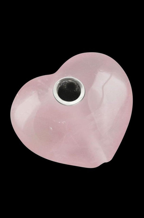 Gemstone Rose Quartz Heart Hand Pipe