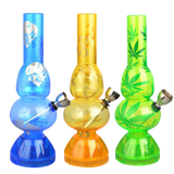 Mini Acrylic Double Bubble Water Pipe with Built in Grinder Base