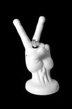 "Peace Sign Hand" White Ceramic Water Pipe