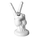 "Peace Sign Hand" White Ceramic Water Pipe