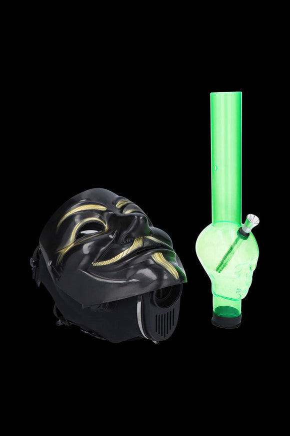 Anonymous Gas Mask Bong with Skull Tube - Black Gold