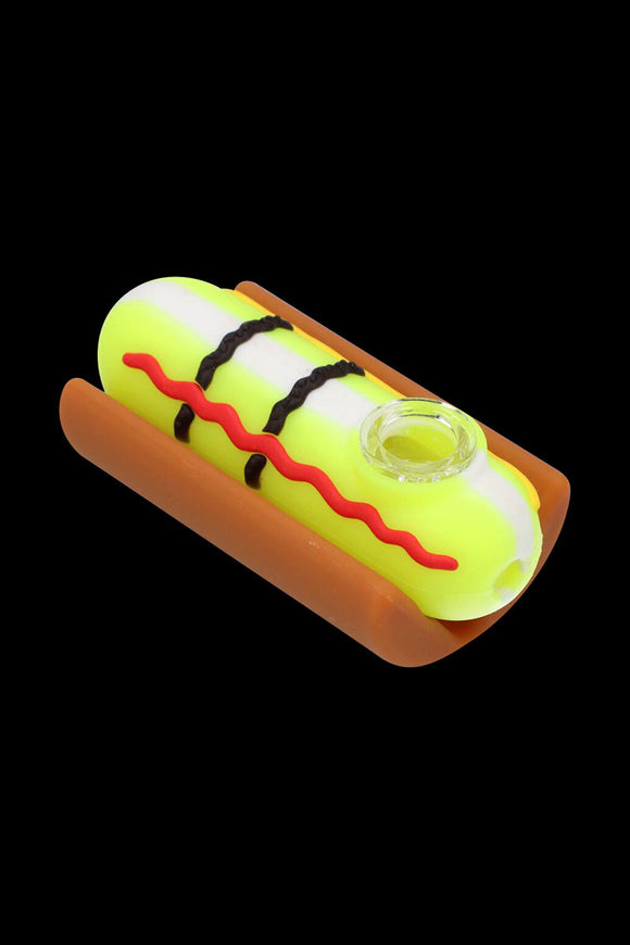 Silicone Hot Dog Hand Pipe with Glass Bowl